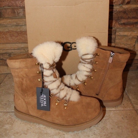 shearling lace up boots